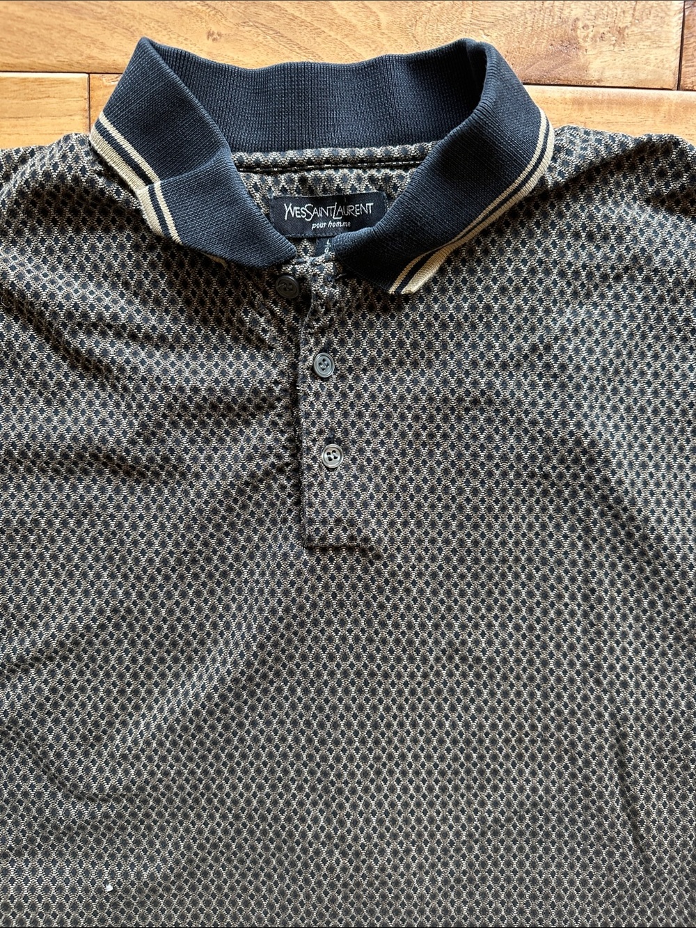 Vtg Yves Saint Laurent abstract long sleeve polo. Sz large